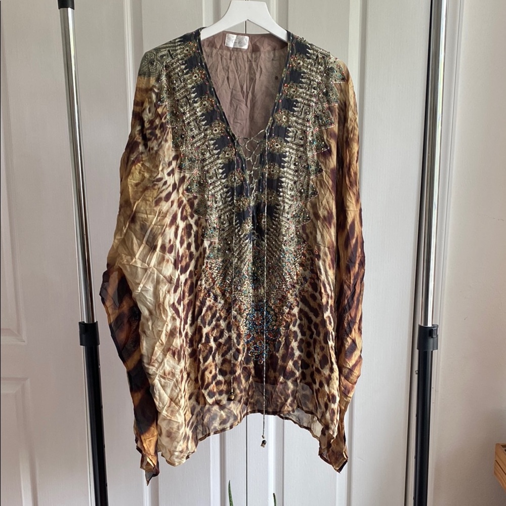 Camilla Silk Animal Print Short Caftan